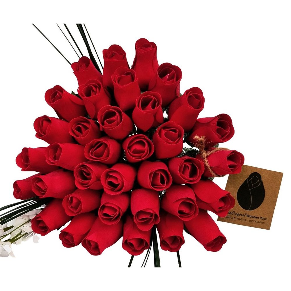 3 Dozen Valentines Day All Red Rose Bouquet. The Original Wooden Rose